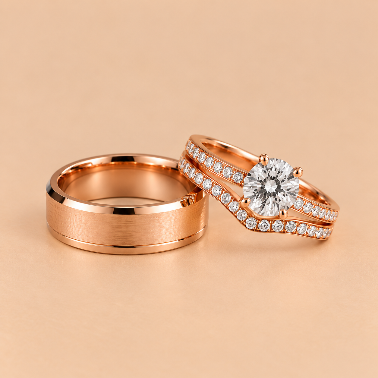 Rose Gold Diamond Wedding Set Wedding Band Set