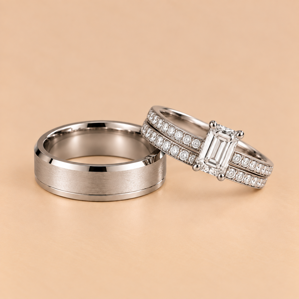 White Gold Diamond Wedding Set Wedding Band Set