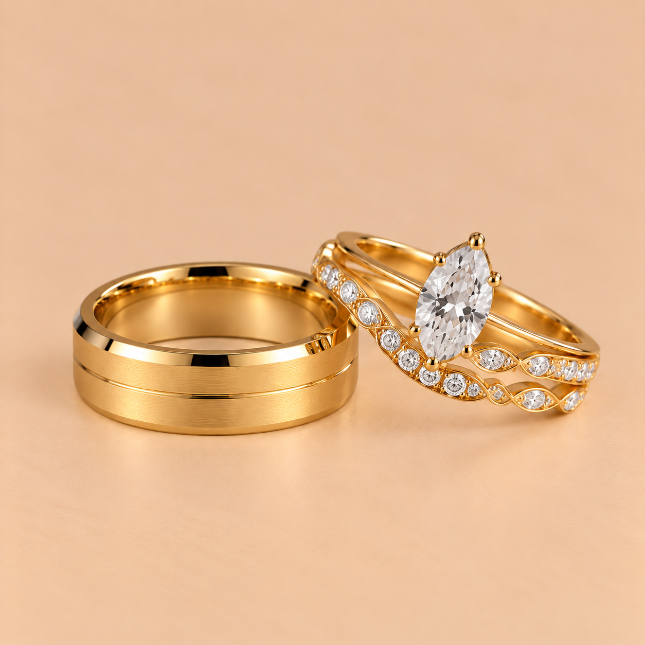 Yellow Gold Diamond Wedding Set Wedding Band Set