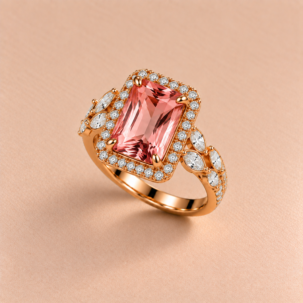 Pink Gemstone Halo Ring Cocktail / Gemstone Ring