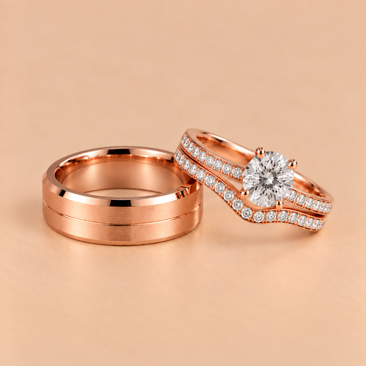 Classic Rose Gold Wedding Set Wedding Band Set