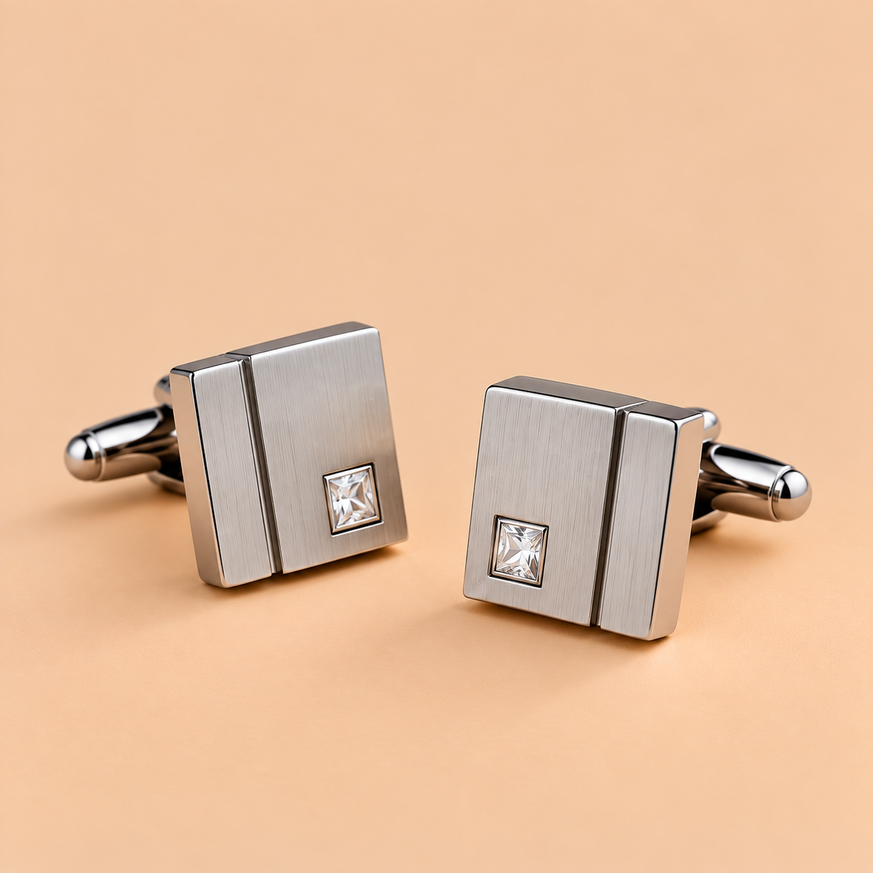 Brushed Silver Diamond Cufflinks Cufflinks