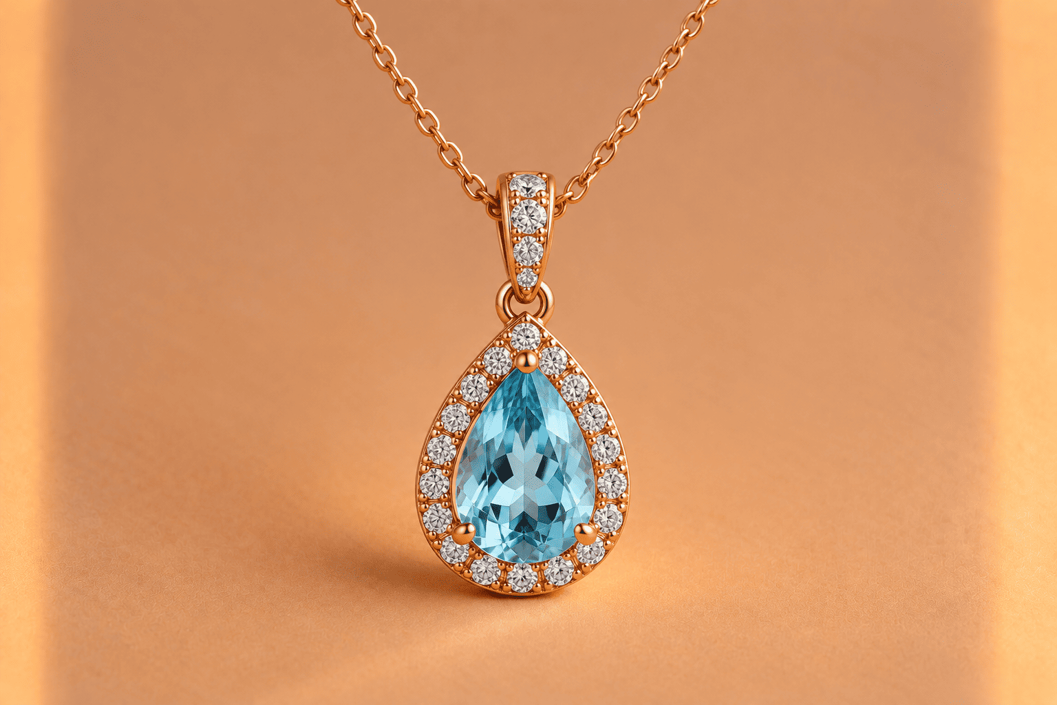 Aquamarine Teardrop Diamond Pendant Necklace