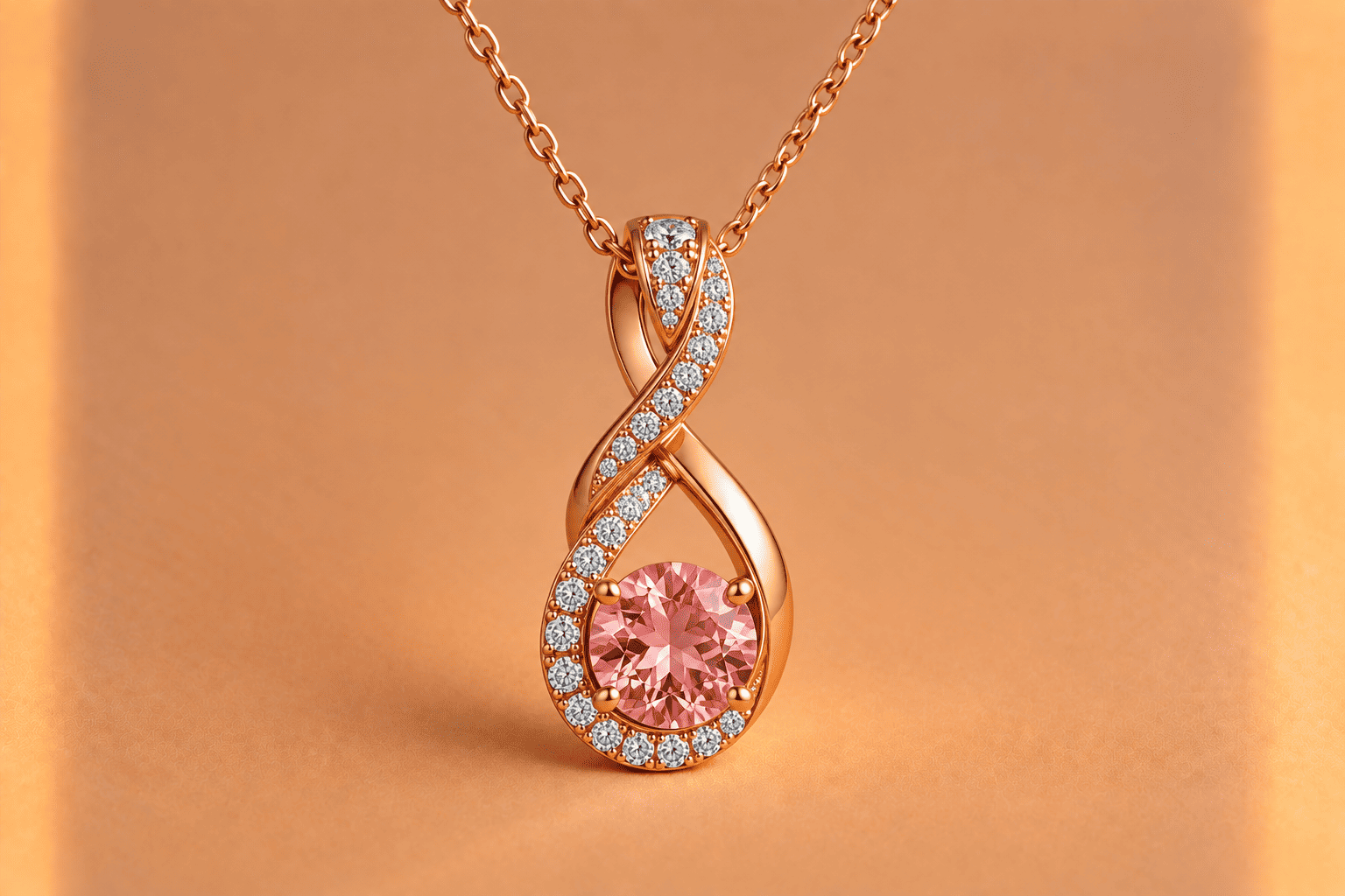 Pink Gemstone Twist Pendant Necklace