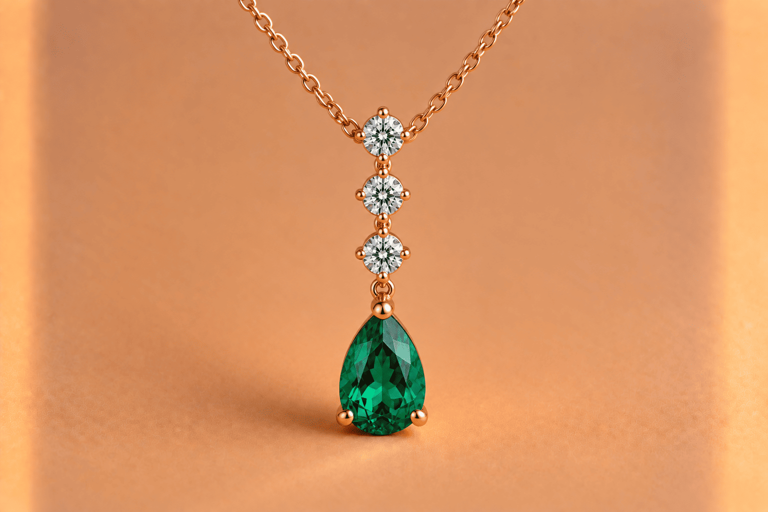Emerald Diamond Drop Pendant Necklace